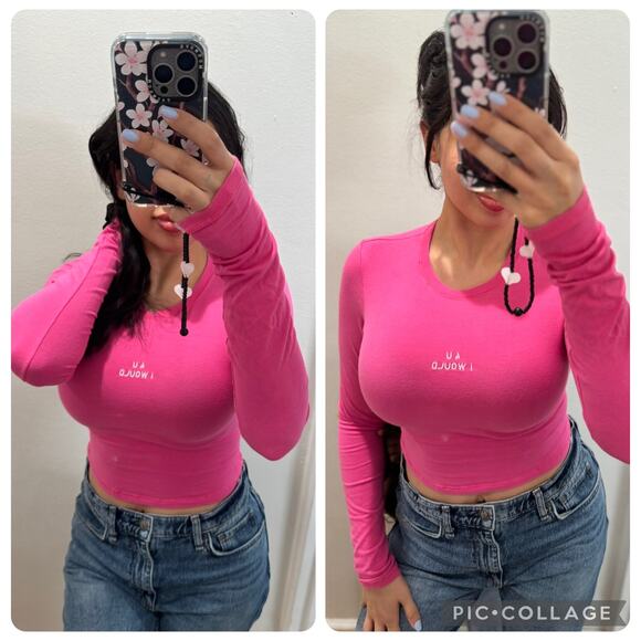 SKIMS Size Medium Valentine's Day 4 U I Would Hot Pink Long Sleeve Cropped Shirt - Picture 1 of 7